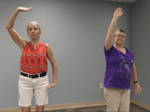 Two women performing Tai Chi