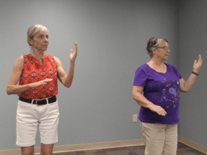 Two women performing Tai Chi